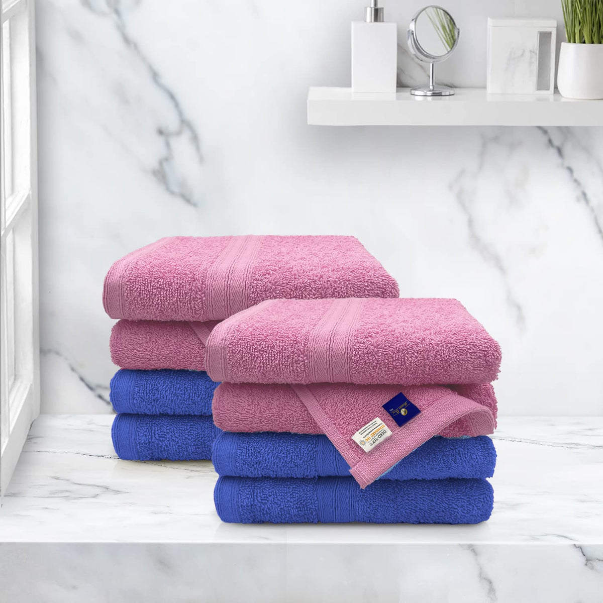 Sassoon Anatolia 8 Piece Cotton Hand Towel 500 Gsm | Soft, Absorbent & Quick Dry Towel For Gym, Home & Yoga (Heaven & Pink)