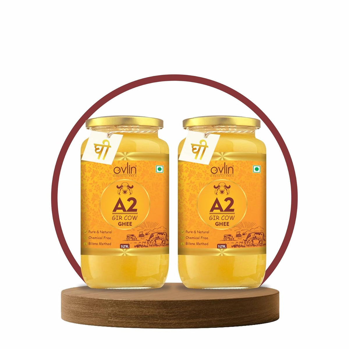 Pure Natural A2 Gir Cow Ghee By Ovlin Professional | Rich In Nutrients & Vitamins Healthy Desi Ghee Good For Baking | 2 Litre (1 Litr * 2) 67.6 Ounce | Jar Pack