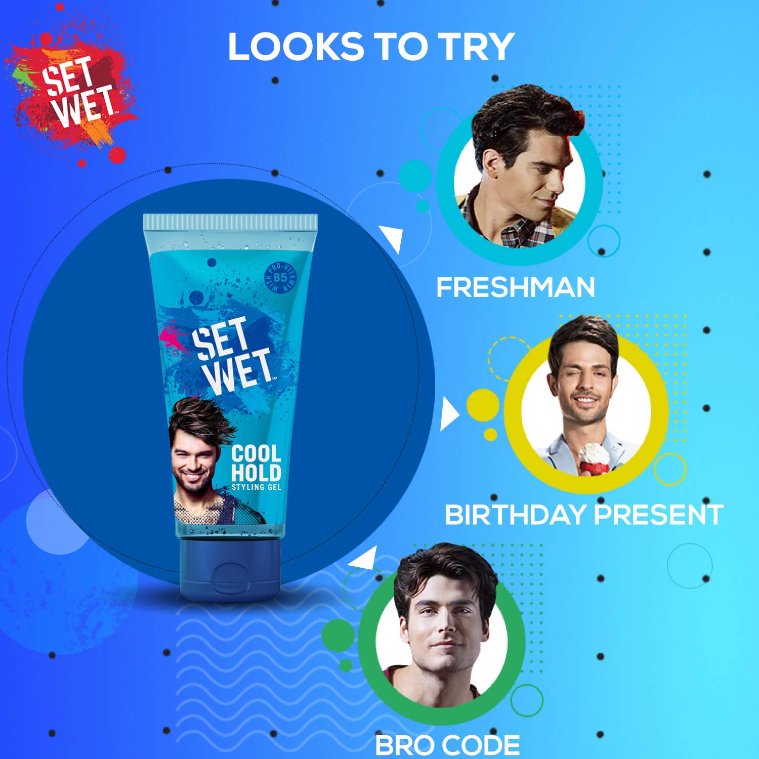 Set Wet  Daily Hair Styling Gel For Men Cool Hold , Alcohol Free , Pro Vitamin B5 , Medium Hold 100ml Each 3.4 Fl.oz. | Pack Of 3