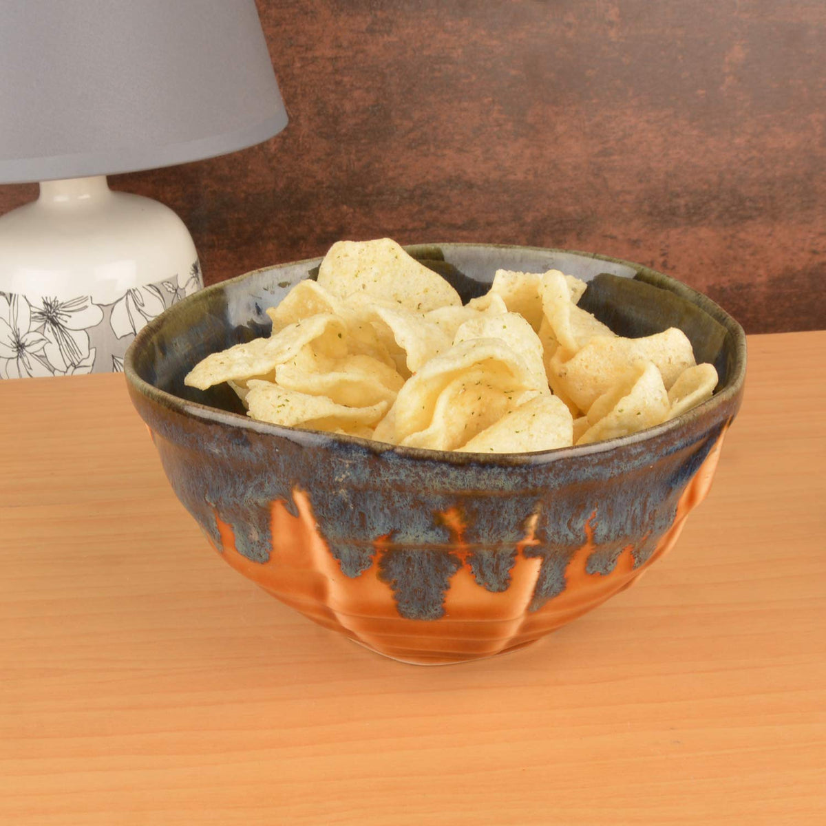 Handmoulded Studio Pottery Snack Bowl - 600ml, Blue & Brown | Decorative Bowls For Kitchen