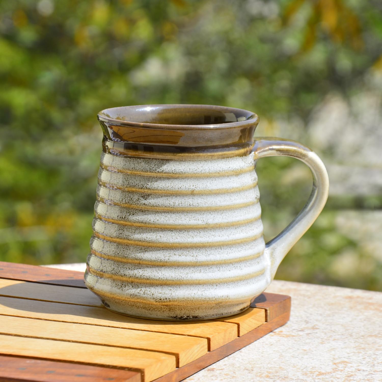 Hand Glazed Brown Ceramic Large Milk Mugs Set Of 2 - 300ml Each, Brown & Off White | Jumbo Coffee Cups & Mugs - Tea Cups & Mugs