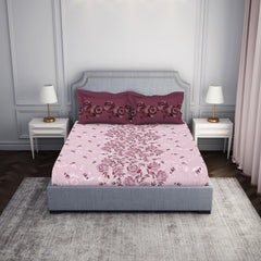 100% Cotton Bedsheet For Double Bed With 2 Pillow Cover - 88 X 100 Inches, Pink | Breathable & Super Soft | All Seasons & Easy To Wash
