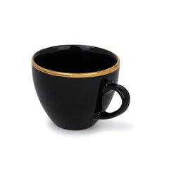 Real Gold Line Ceramic Tea Cups Set Of 6 - Black Gold Line, 200ml Each | Tea Cup Set Of 6 - Premium Ceramic Tea Set With Glossy Finish | Ceramic Tea Cup