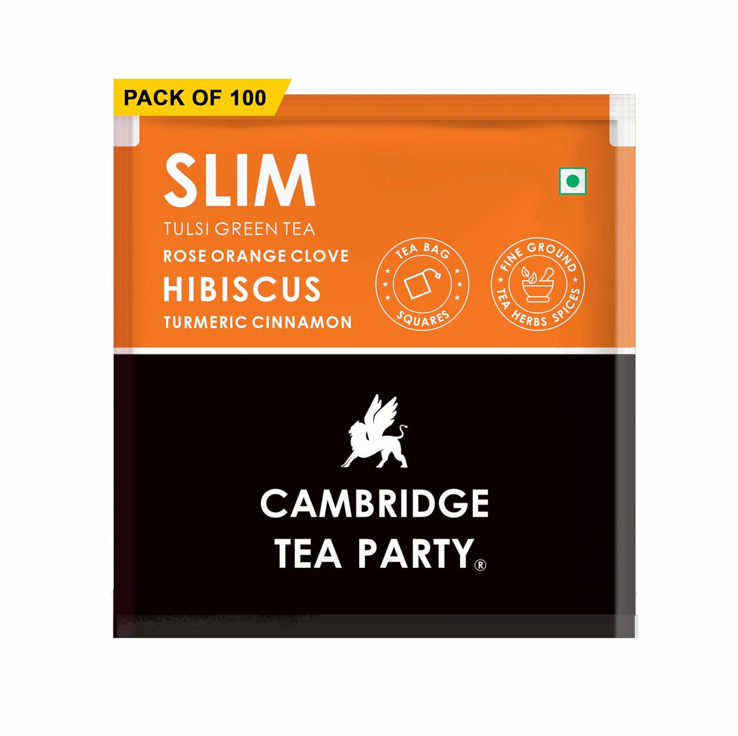 Cambridge Tea Party Slim Tulsi Green Tea - 100 Tea Bags | Hibiscus Clove Orange Rose Turmeric Cinnamon Tulsi Green Tea - Caffeine Free, Allergen-Free