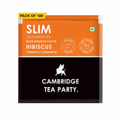 Cambridge Tea Party Slim Tulsi Green Tea - 100 Tea Bags | Hibiscus Clove Orange Rose Turmeric Cinnamon Tulsi Green Tea - Caffeine Free, Allergen-Free