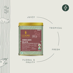 Luxmi Estates Hibis-Kiss Black Tea - 100gm Tin, 3.5 Ounce | USDA Certified Organic Hibiscus Strawberry Black Tea - High Caffeine Black Tea | Additives Free Loose Leaves, Rich In Antioxidants