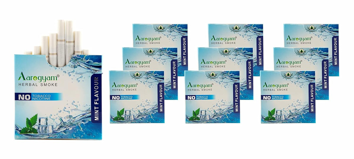 Mint Flavored Cigarette For Relieve Stress & Mood Enhance - 10 Sticks In Each Packet, Pack Of 10 | No Bad Smell, Non Addictive, No Harmful - Tobacco & Nicotine Free