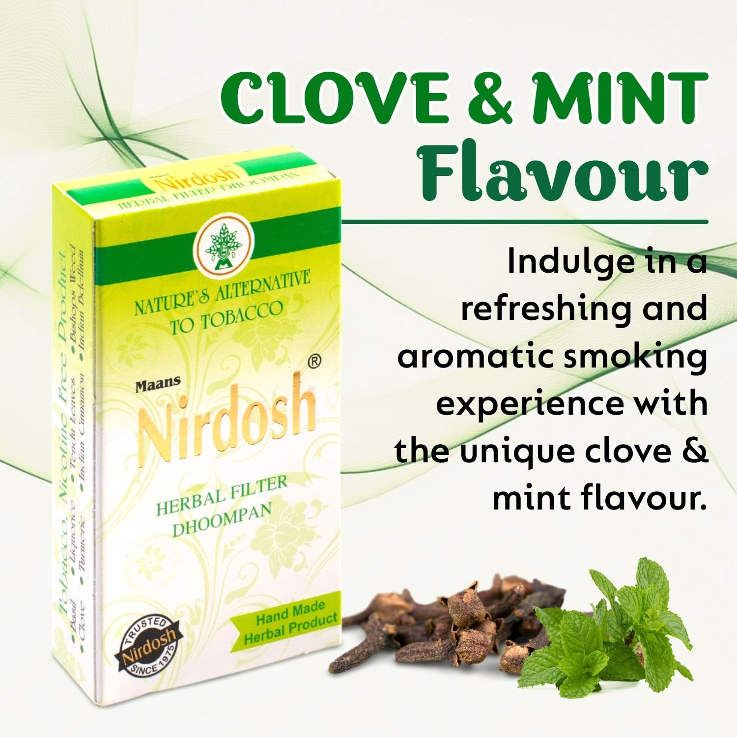 Clove Mint Flavored Herbal Filter Dhoompan Sticks - Pack Of 10X 10 Pcs Herbal Cigarette | Bidi Sticks Rolled In Tendu Leaves, Non-Addictive Sticks - Tobacco Free & Nicotine Free