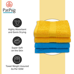 Patpug 100% Indian Ultra Soft Cotton Hand Towel 500 Gsm | For Gym, Workout, Yoga, Wash Basin (Turqoise Blue & Sunrise Yellow) -4 Piece