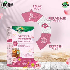 Zandu Calming & Refreshing Herbal Infusion Tea - 25 Tea Bags | 1st Ayurvedic Iced Herbal Tea With Taste & Health Benefits - Improves Skin Health | Caffeine Free