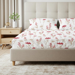 Cotton Floral Bedsheet For Double Bed, King Size With 2 Pillow Covers - 108 X 108 Inches, White & Brown | Ideal Gifting Choice For Housewarmings, Weddings, Or Anniversaries