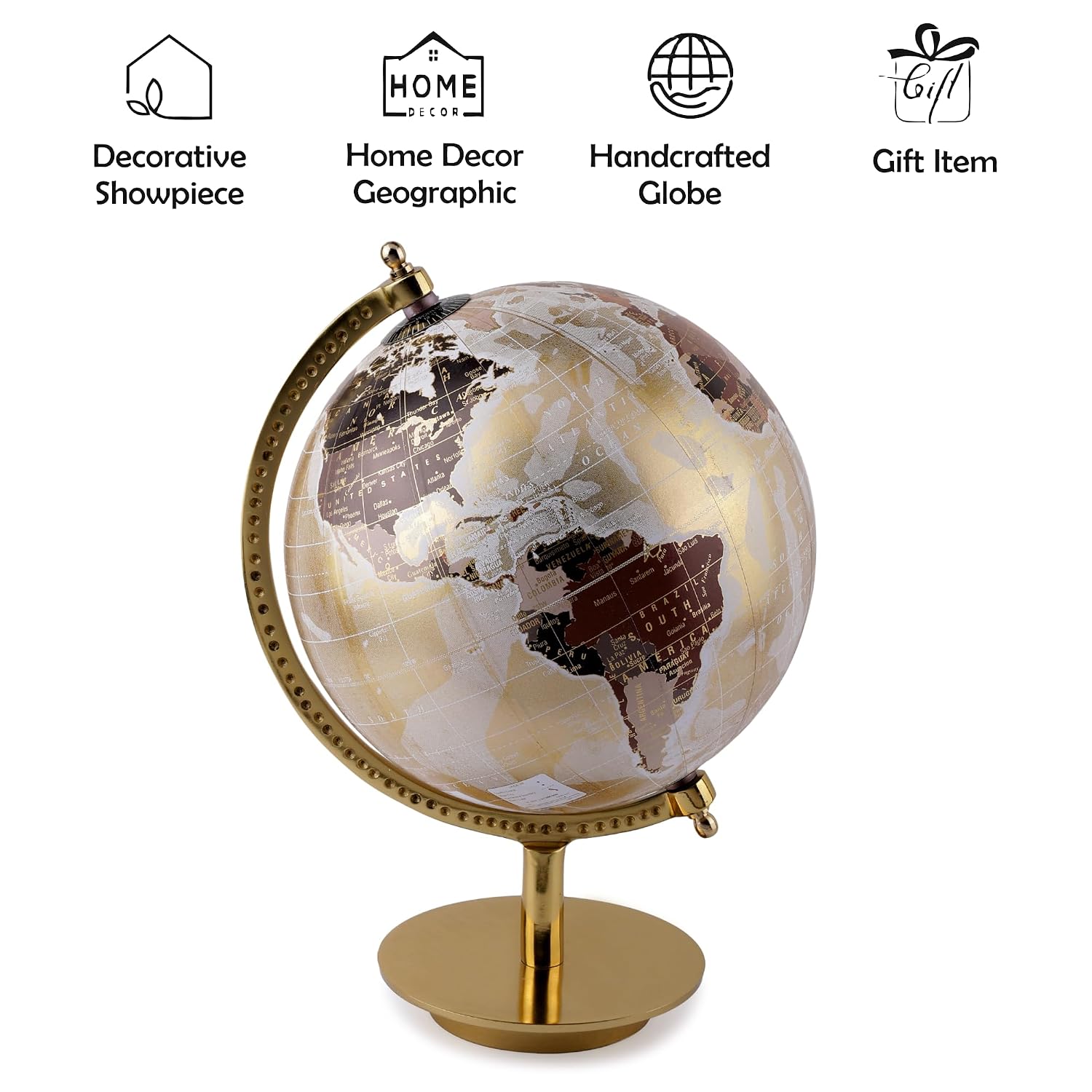 Rotating World Globe 8 Inch With Designer Metal Stand For Show Pieces, Office Decor, Study Table Decor, Birthday, Party Gifts & Anniversary, For Students Learning, Pack Of 1