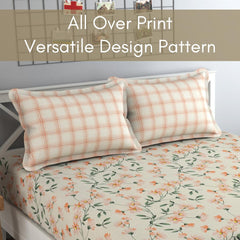 Bedsheet For Queen Size Bed With 2 Pillow Covers - 90 X 100 Inches, Cream & Green | Soft, Breathable, Wrinkle Free & Fade Resistant