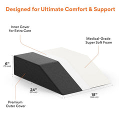 Leg Elevator Pillow, For Pain Relief, Dark Grey, Size - 24 X 18 X 6 Inch | For Leg, Hip & Knee Pain Relief | For Leg Surgery, Varicose Veins, Fracture, Phlebitis, Surgical Recovery