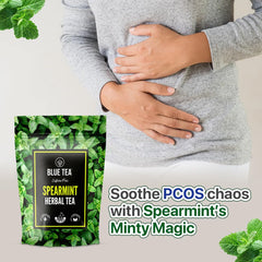 Blue Tea Spearmint Herbal Tea - 30 Tea Bags, Zipper Packaging | Reduces Facial Hair, Balances Hormones, Supports Digestion - Caffeine Free Dried Loose Leaf