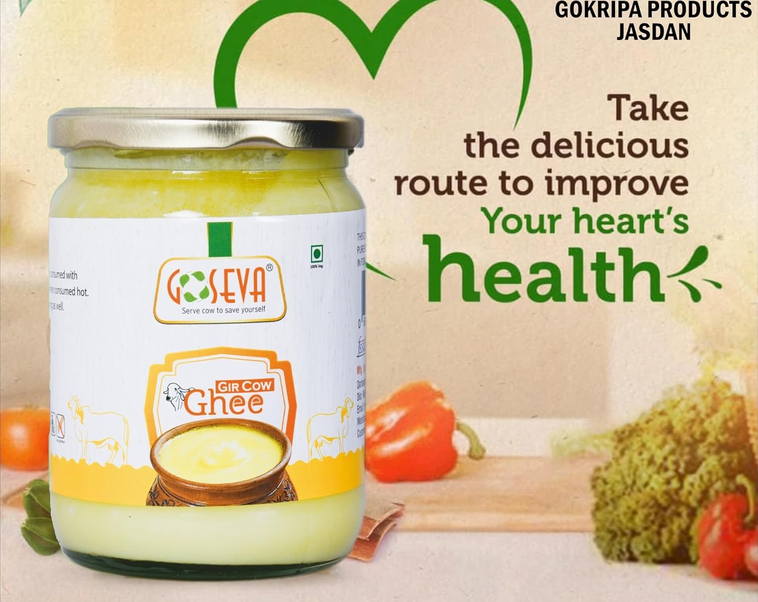 Pure A2 Real Gir Cow Ghee By Goseva | High In Protein Fiber Healthy Desi Ghee Good For Overall Health | 3 Litre (500ml * 6) 101.4 Ounce | Jar Pack