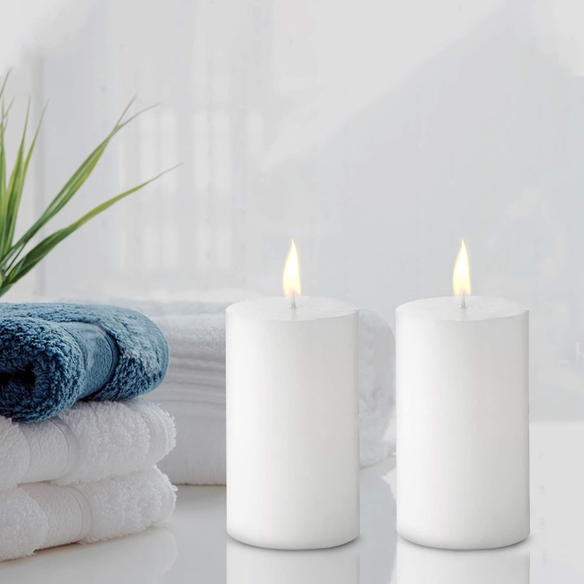 4 INCHES WHITE PILLAR CANDLES SET OF 2 | BURNING TIME 60 HOURS BEST FOR BIRTHDAY