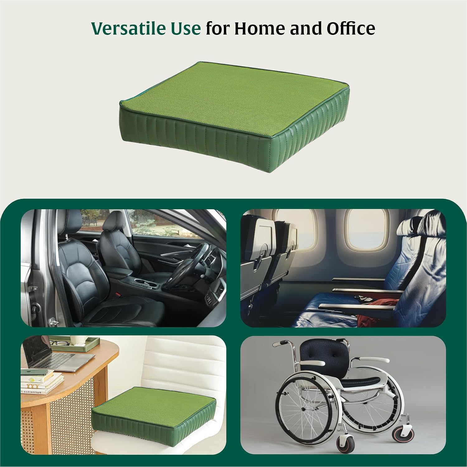 Chair Cushion Pad, High-Resilience & Memory Foam Pillow, Green, XL King Size - 20 L X 20 W X 3 H inch | Seat Cushion For Chair, Hip Support & Back Pain Relief | Sitting Pillow - Set Of 1