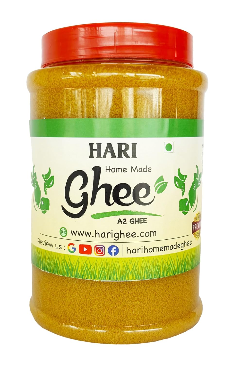 Premium A2 Desi Cow Ghee By Hari Home Made Ghee | Delicious Healthy & Nutritious Danedar Cow Ghee Good For Bones Health | (1 Litre ) 33.8 Ounce | Plastic Jar