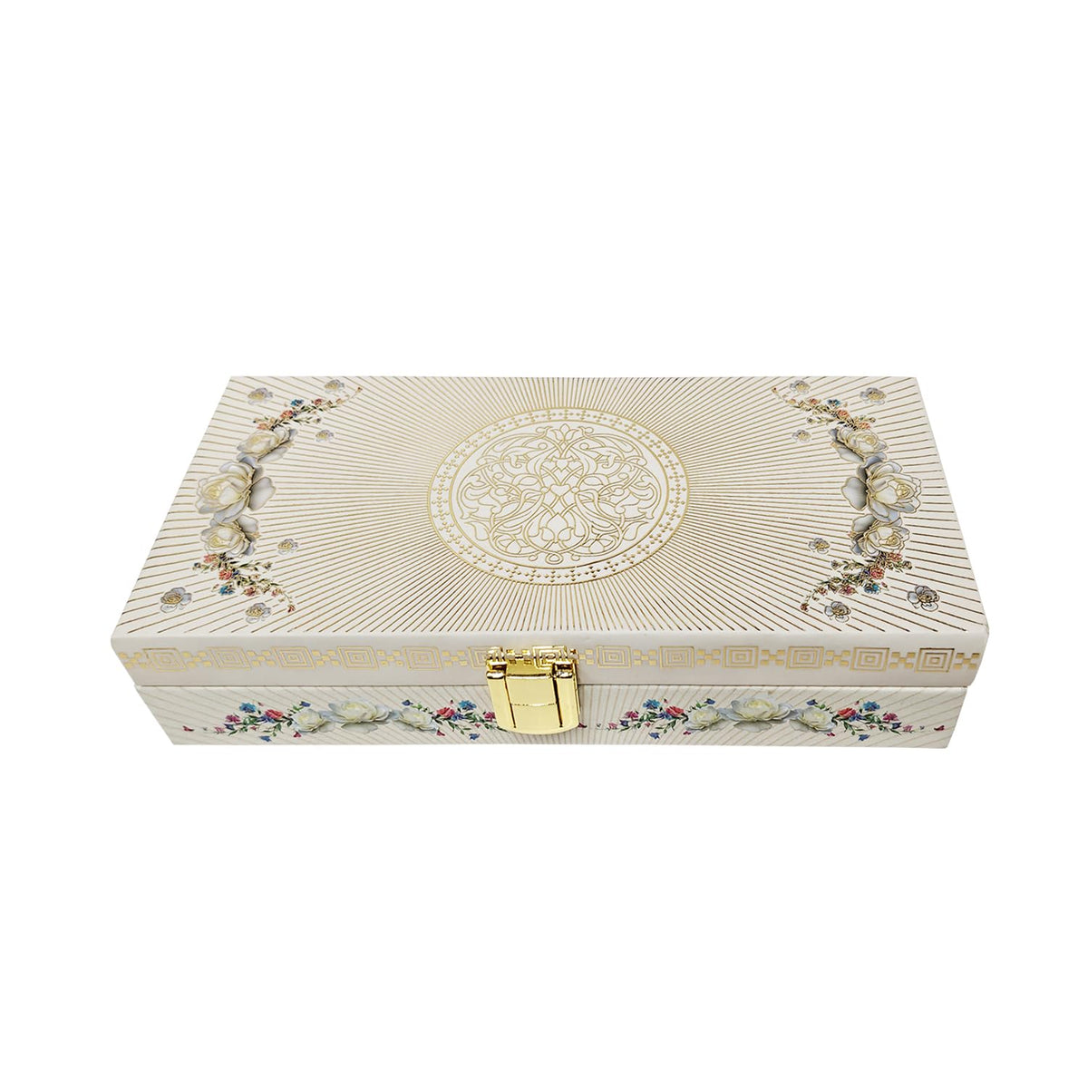 Floral Design Gold Printed Matt Touch Mgi Floral Decorative Box, Wedding Fancy Shagun Cash Box, Jewellery Box, Money Box, Gaddi Box, Colour - White, Style - Traditional, Pack Of 2