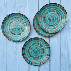 Iris Turquoise Ceramic Quarter Plates Set Of 4 | Small Side Plates For Dinner, Snacks - 7 Inch, 4 Pieces, Microwave Safe
