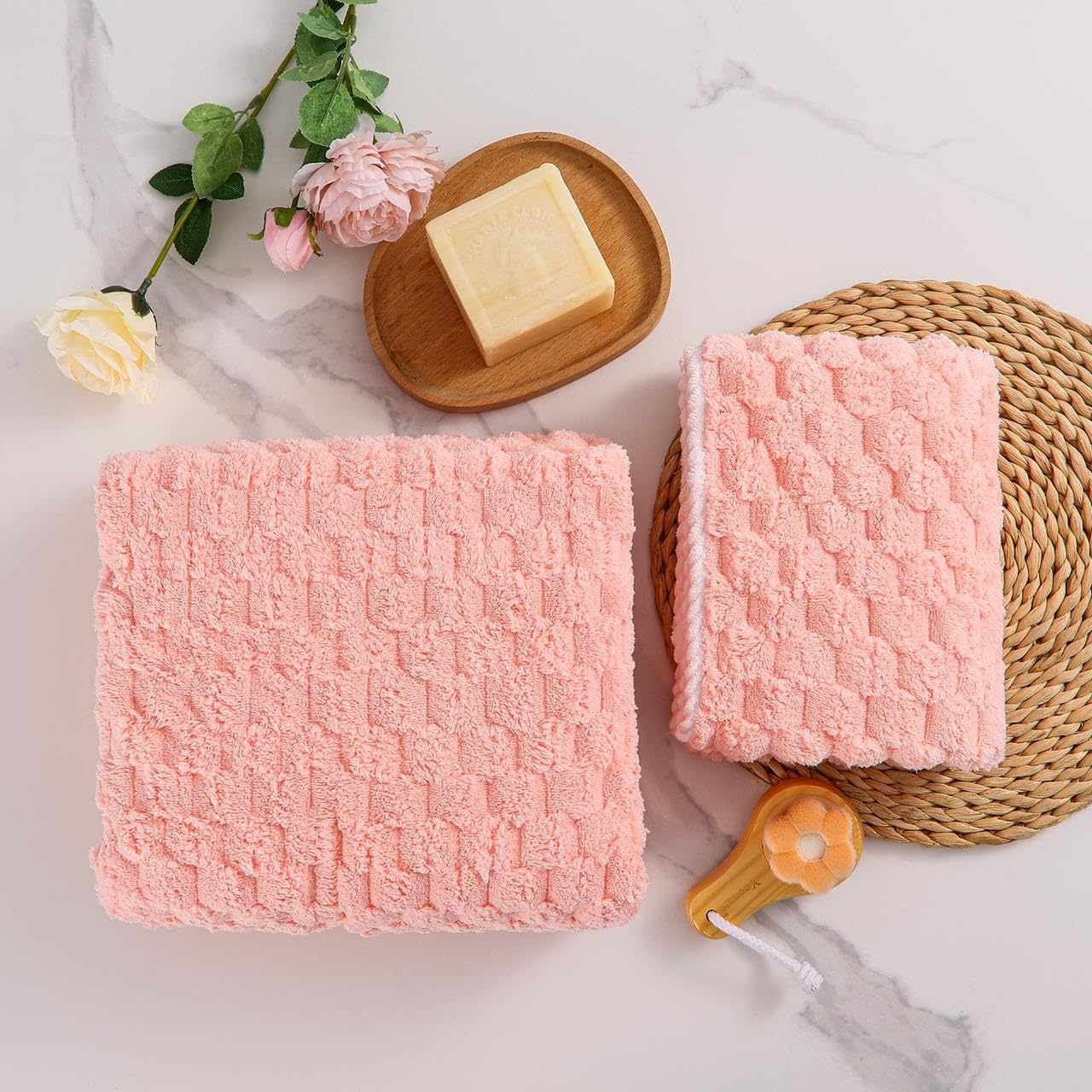 HomeCloud Microfiber Soft & Fuffy Bath & Face Towel 400 Gsm With Hanging Loop | 3x Softer Than Cotton Towels | Highly Absorbent Set Of 2 (Pink)