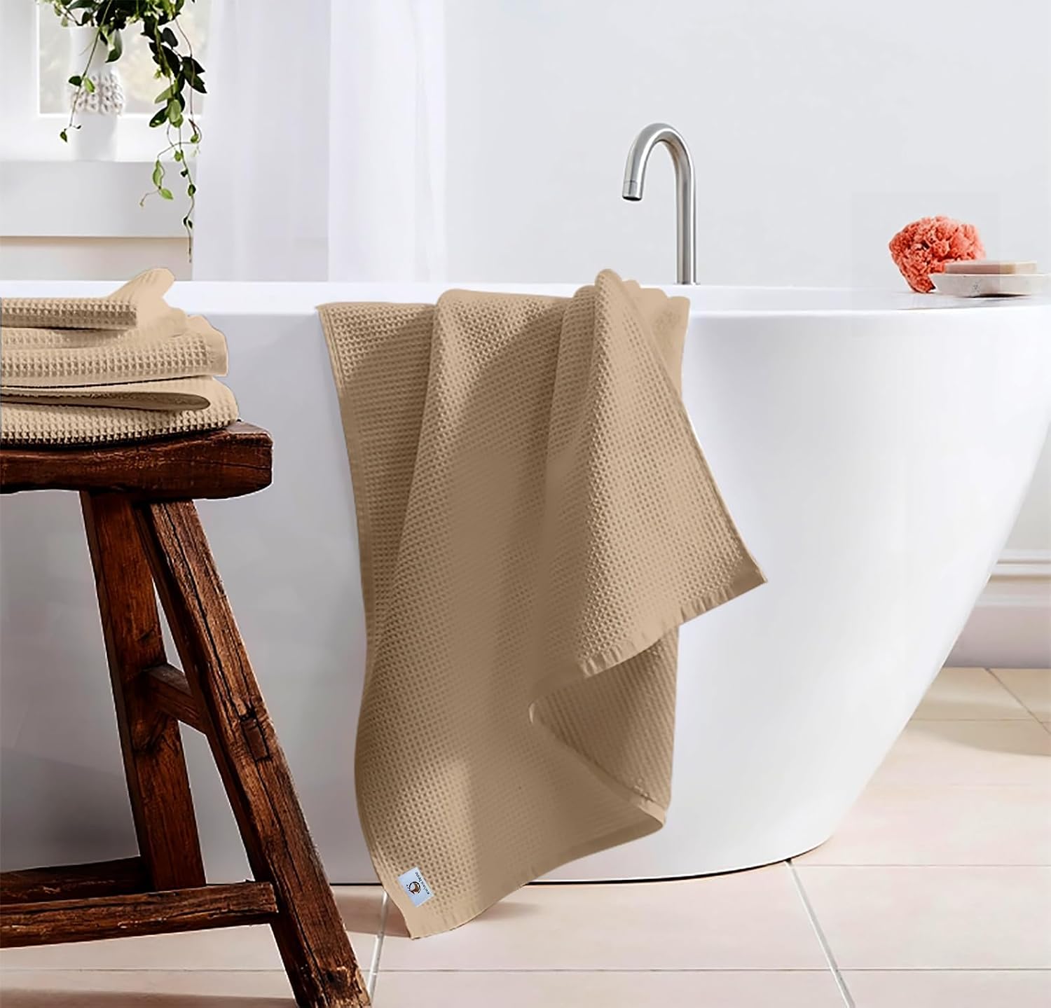 Enchant Home Pure Cotton Waffle Towel 400 Gsm | Lightweight Anti-Microbial & Water Absorbent Soft Touch Quick Drying Bath Towel | Charcoal