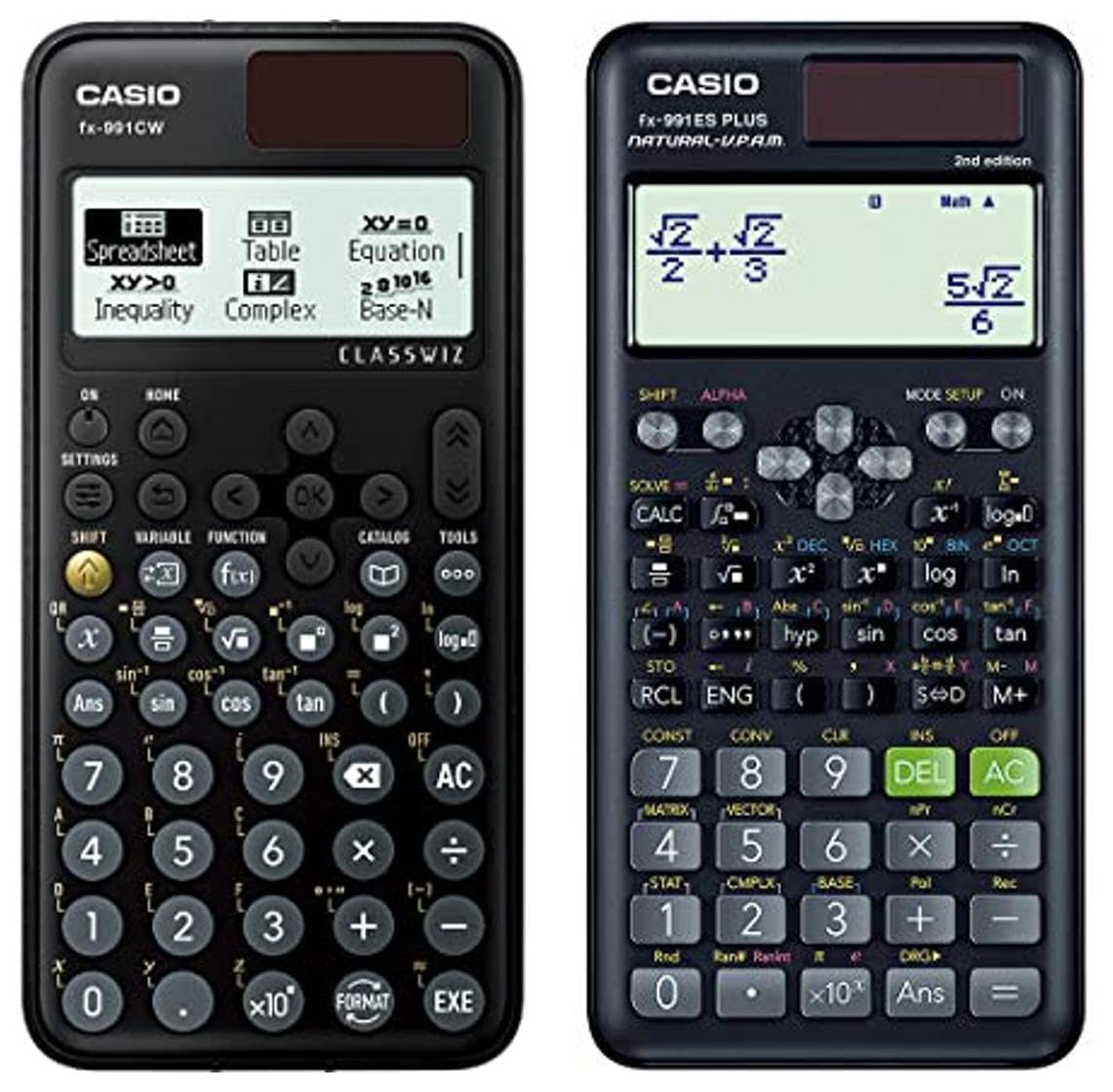 Casio FX-991CW Classwiz Non-Programmable Scientific Calculator & Casio FX-991ES Plus-2nd Edition Scientific Calculator, Black