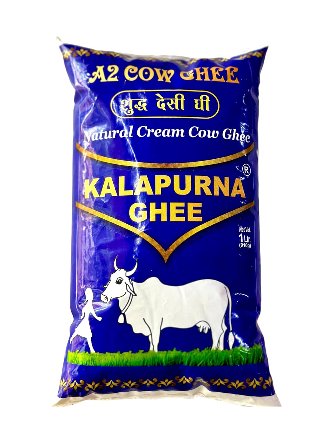 Organic Natural A2 Desi Cow Ghee By Kalapurna Ghee | Delicious & Nutritious Healthy Desi Cow Ghee For Glowing Skin | (1 Litr) 33.8 Ounce | Pouch Pack
