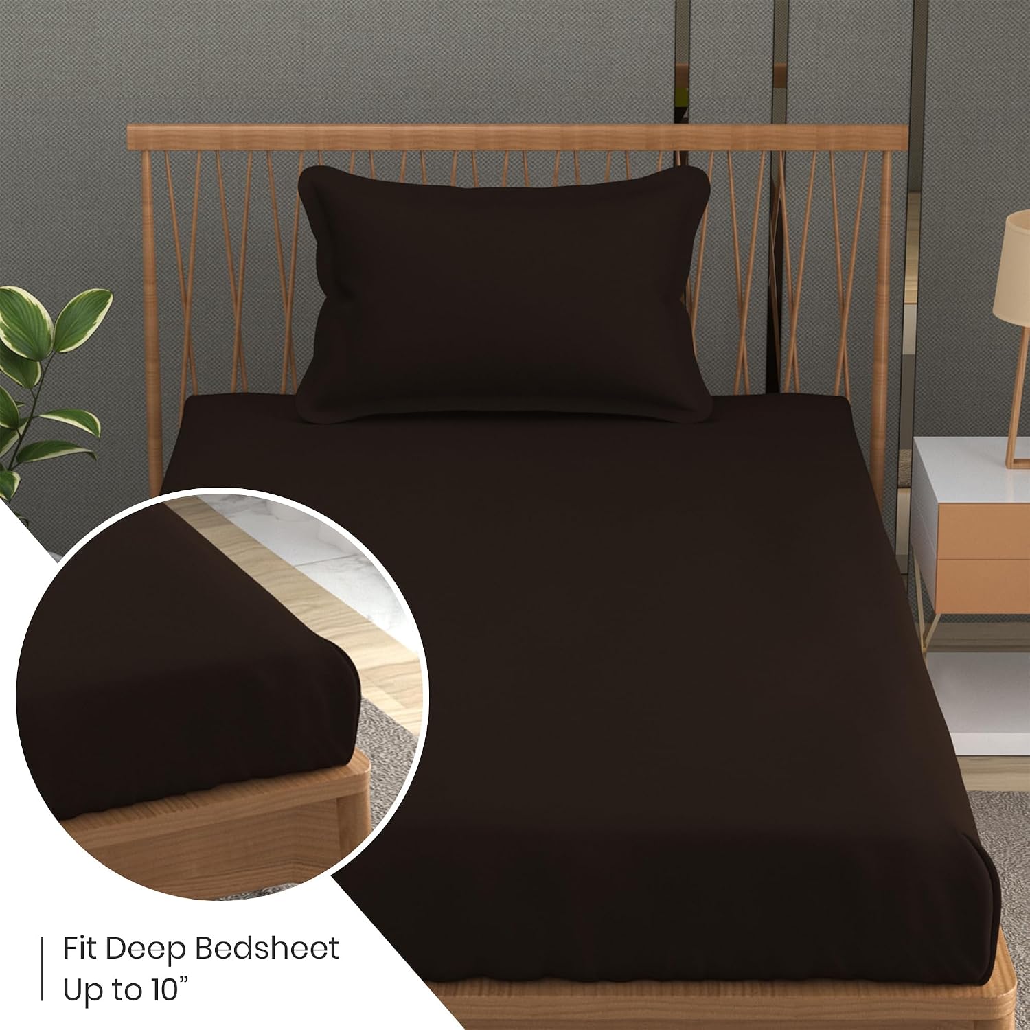 Solid Plain Single Size Bedsheet Set With 1 Pillow Covers | Size - 60 X 90 Inches, Brown | Ideal For All Seasons Due To Its Breathable Nature