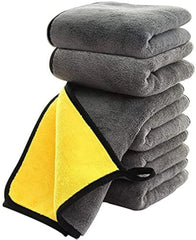 Woscher Microfiber Cloth 800 Gsm | Ultrasoft & Quick Drying Car Microfiber Cleaning Towel, Lint Free Automotive Microfiber Towel (Yellow & Grey)- Pack Of 5