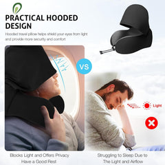 Travel Pillow For Neck Memory Foam, Hooded Travel Neck Pillow For Adults, Black | Medium Size, Comfortable Neck Pillow For Travel With Hoodie, Flight Pillow, Airplane Pillow, Plane Car Use