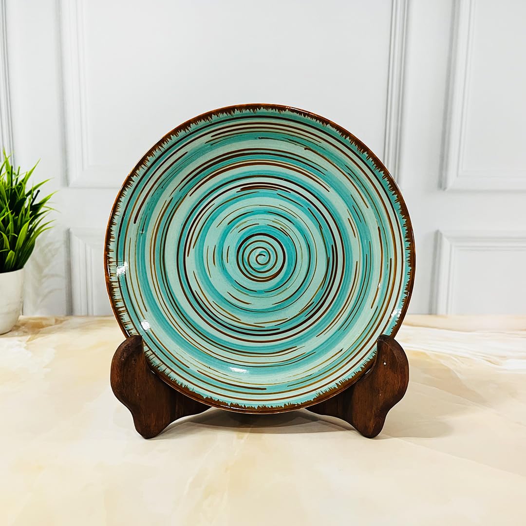 Iris Turquoise Ceramic Quarter Plates Set Of 4 | Small Side Plates For Dinner, Snacks - 7 Inch, 4 Pieces, Microwave Safe