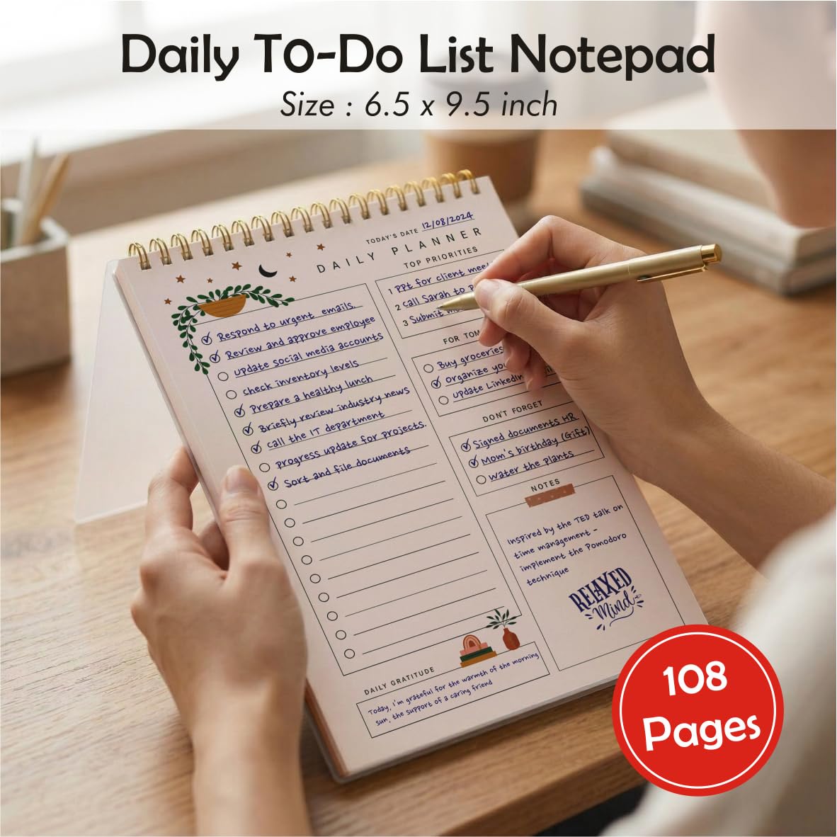 To Do List Notepad, Daily Planner Notepad Undated 54 Sheets/108 Pages, Checklist (Moon) Pack Of 1