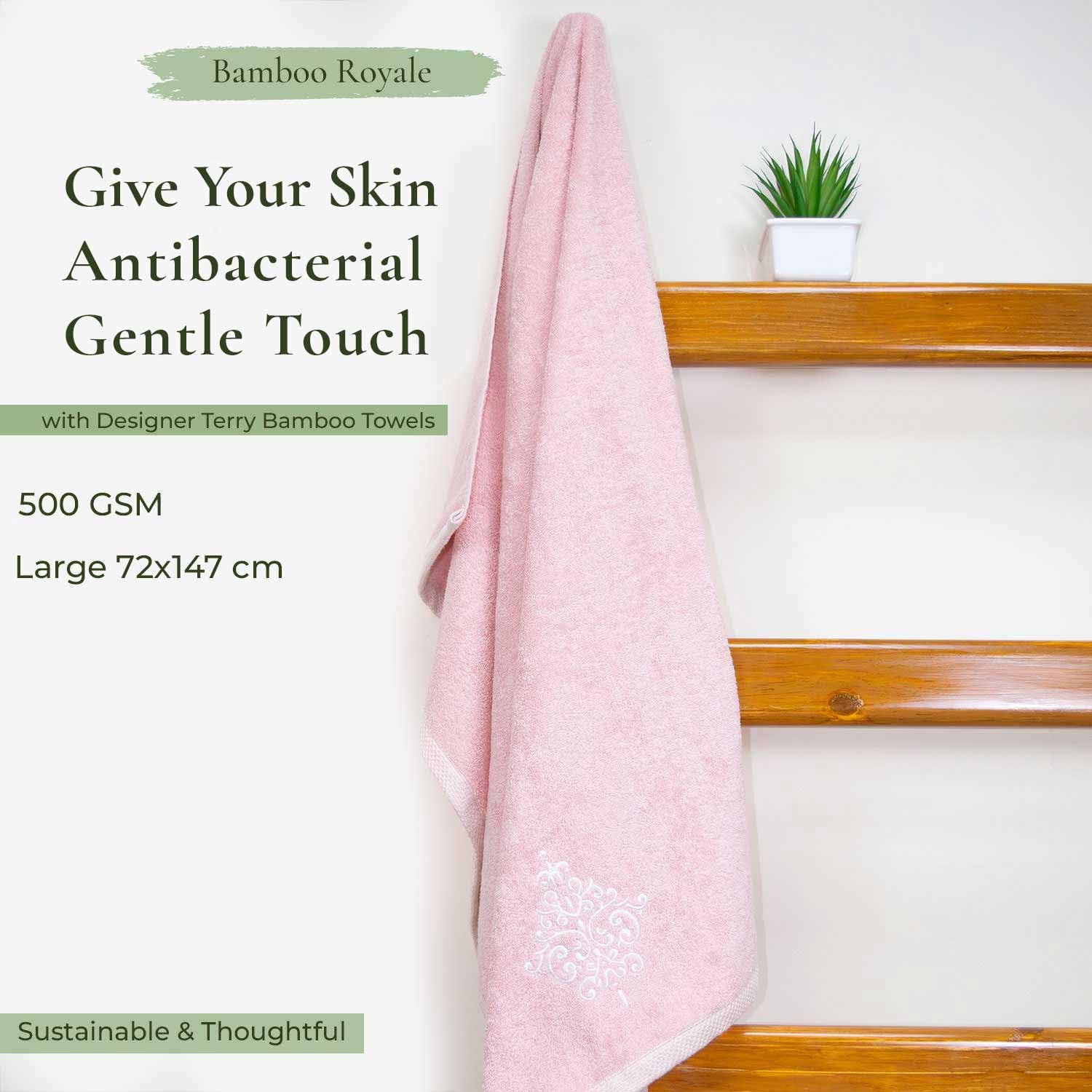 Rangoli 100% Bamboo Bath Towels 500 Gsm | Large Size Ultra Soft, Quick-Absorbent & Eco-Friendly Bath Towels - Pink