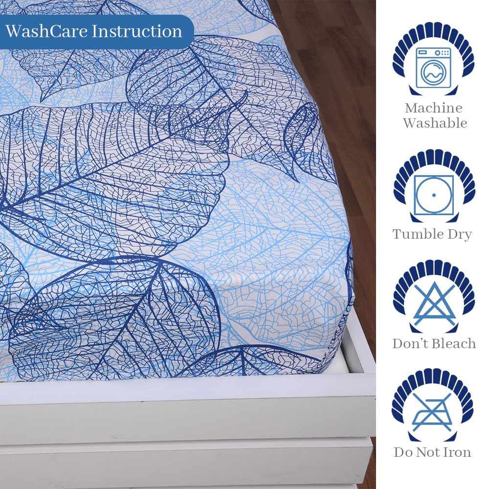 Double Bedsheet For Queen Size With 2 Pillow Covers - 60 X 78 Inches, Blue | All Around Elastic Fitted Soft, Lightweight & Breathable Cotton Bedsheet