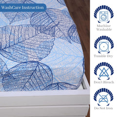 Double Bedsheet For Queen Size With 2 Pillow Covers - 60 X 78 Inches, Blue | All Around Elastic Fitted Soft, Lightweight & Breathable Cotton Bedsheet
