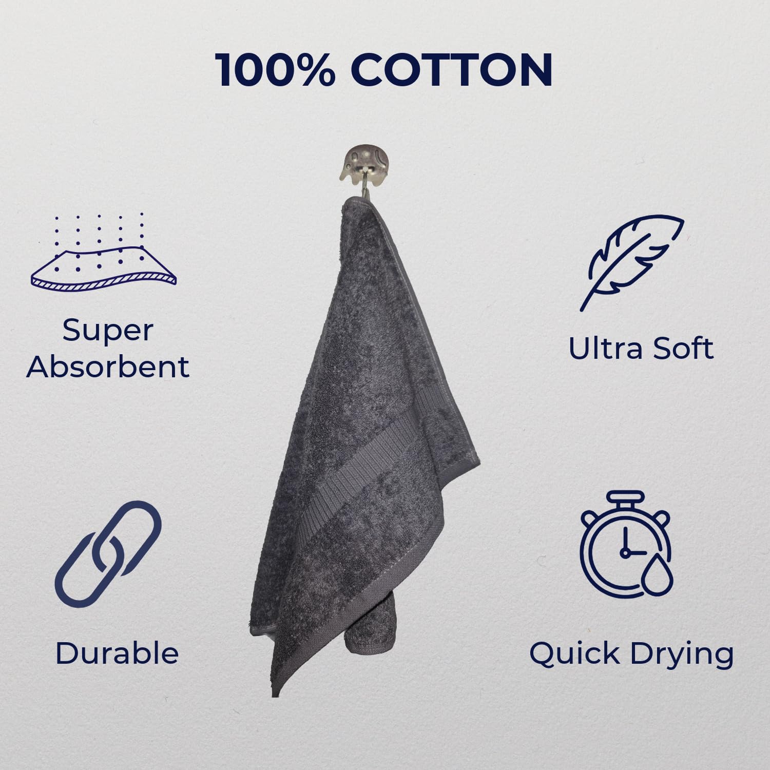 Nive Home Linens 100% Cotton Hand Towel 400 Gsm | Ultra Soft, Thick & Super Absorbent, Quick Dry Hand Towel (Gray & Dark Brown) - 2 Pcs