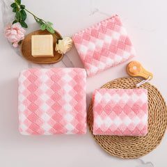 HomeCloud Microfiber Soft & Fuffy Bath & Face Towel 400 Gsm With Hanging Loop | 3x Softer Than Cotton Towels | Highly Absorbent Set Of 2 (Checks Pink)
