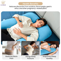 Full Body G Shape Pregnancy Pillow For Women, Maternity Pillow, Black & Sky Blue | Pillow Gift For Pregnancy Sleeping, Premium Velvet Cover With Zip | Adjustable & Washable Pillow