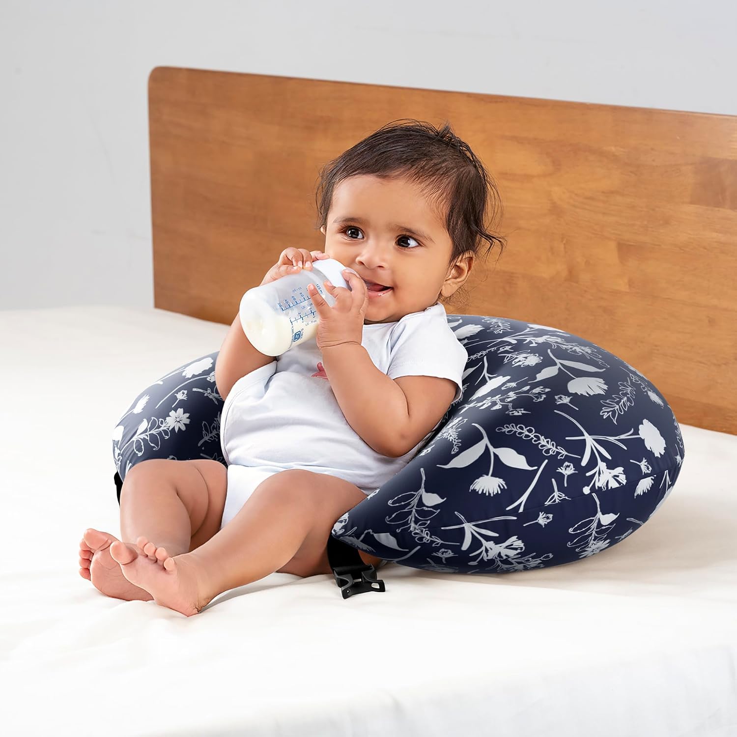 Feeding Pillow For New Born Baby, 5 In 1 Multipurpose Nursing Pillow - Blue | Pillow For Breastfeeding With Cotton Removable Cover | Stay-Put Support For Every Position, Multi-Use