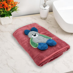 Maxoshine Microfiber Kids Bath Towels 300 Gsm | Quick Drying Towels Kids-Teddy Bear Print Baby Towel For Boys & Girls Pack Of 2 (Green & Red)
