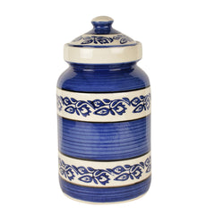 Hand Painted Ceramic Jar (Burni) With Lid 3000ml, Blue & White | Ceramic Multi-Utility Storage Jar