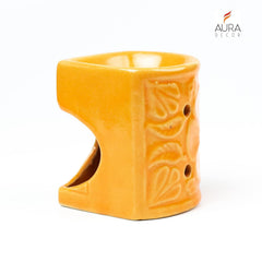 YELLOW HANDCRAFTED SMALL CERAMIC BURNER WITH 1 T-LIGHT CANDLE USE FOR IN HOMES