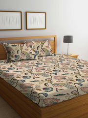 Cotton Printed King Size Double Bedsheet With 2 Pillow Cover - 90 X 100 Inches, Multicolor | Durable & Long Lasting - All Around Elastic Fitted Bedsheet
