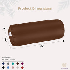 Microfiber Bolster Pillow For Bed & Sofa, Side, Diwan, Brown - 10 X 25 Inch | Round Side Pillow | Light, Soft & Fluffy For Neck & Back Support | Washable, Velvet Cover With Zip - Set Of 2