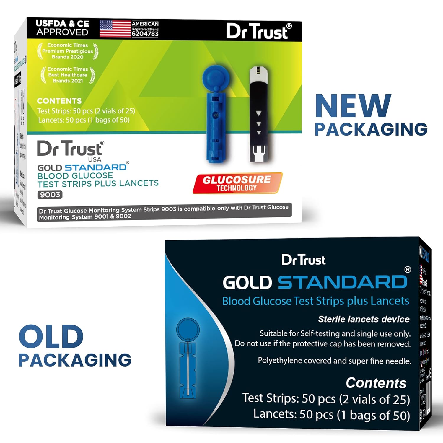 Dr Trust USA Gold Standard Blood Glucose Test Strips Plus Lancets - 50 Strips (Black)