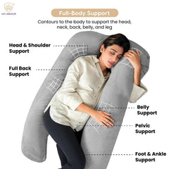 Pregnancy Pillow For Women, U Shape Maternity Pillow, Adjustable Pillow, Grey | Pillow For Pregnant Women, Premium Velvet Cover | Full Body Support, Relieves Pain, Multipurpose Pillow