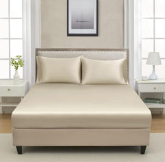 Elastic Fitted Bedsheet Queen Size With 2 Pillow Cover - 60 X 78 X 10 Inches, Beige | Lightweight & Breathable, Perfect For All Seasons