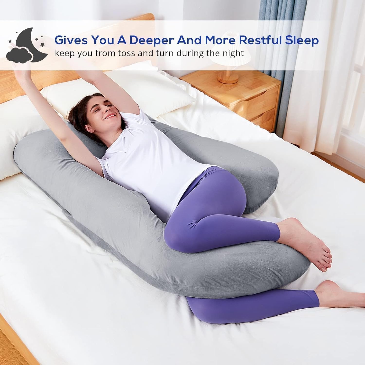 Pregnancy Pillows For Sleeping, U Shaped Full Body Pillow, Cold Grey Pillow | Pillow For Side Sleepers, Maternity Pillow For Pregnant Women Pregnancy Must Haves, Removable Velvet Cover